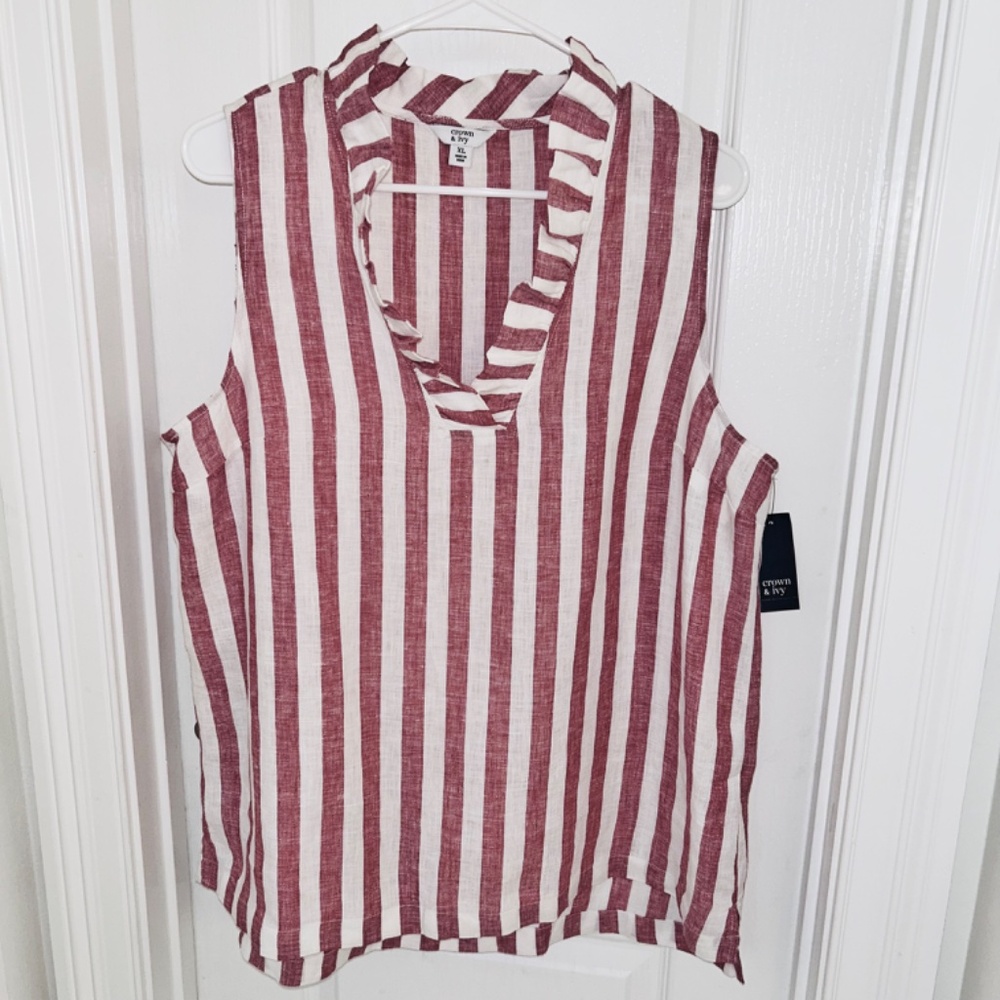 Crown and Ivy Sleeveless Ruffle Neck Top, Size XL, NWT